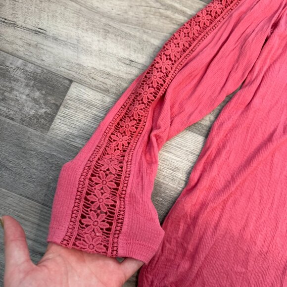 Soft Surroundings pink knit lace panel long sleeve tunic size medium O3 - Picture 4 of 10